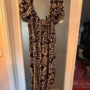 H&M Black and Cream Floral Long Sleeve Dress